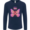 Breast Cancer Awareness Month Butterfly Mens Long Sleeve T-Shirt Navy Blue