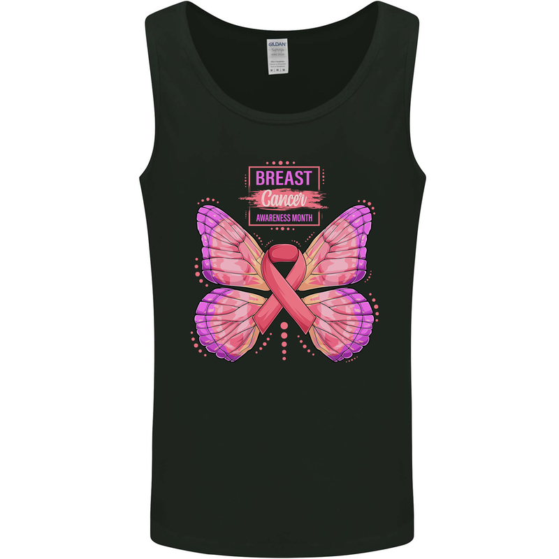 Breast Cancer Awareness Month Butterfly Mens Vest Tank Top Black