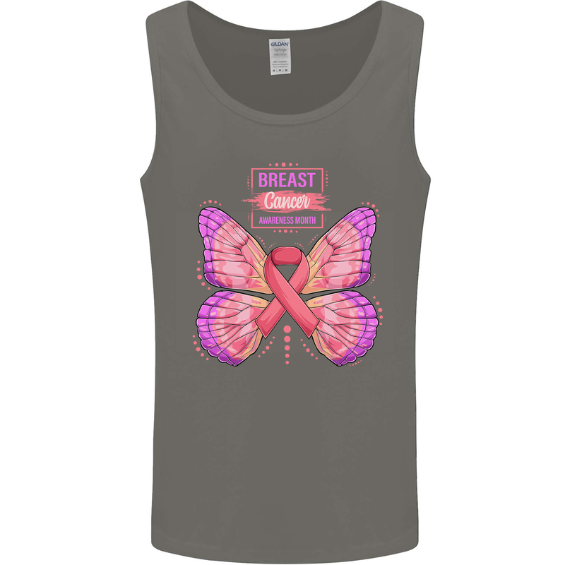 Breast Cancer Awareness Month Butterfly Mens Vest Tank Top Charcoal