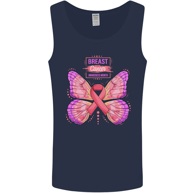 Breast Cancer Awareness Month Butterfly Mens Vest Tank Top Navy Blue