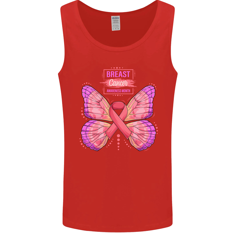 Breast Cancer Awareness Month Butterfly Mens Vest Tank Top Red