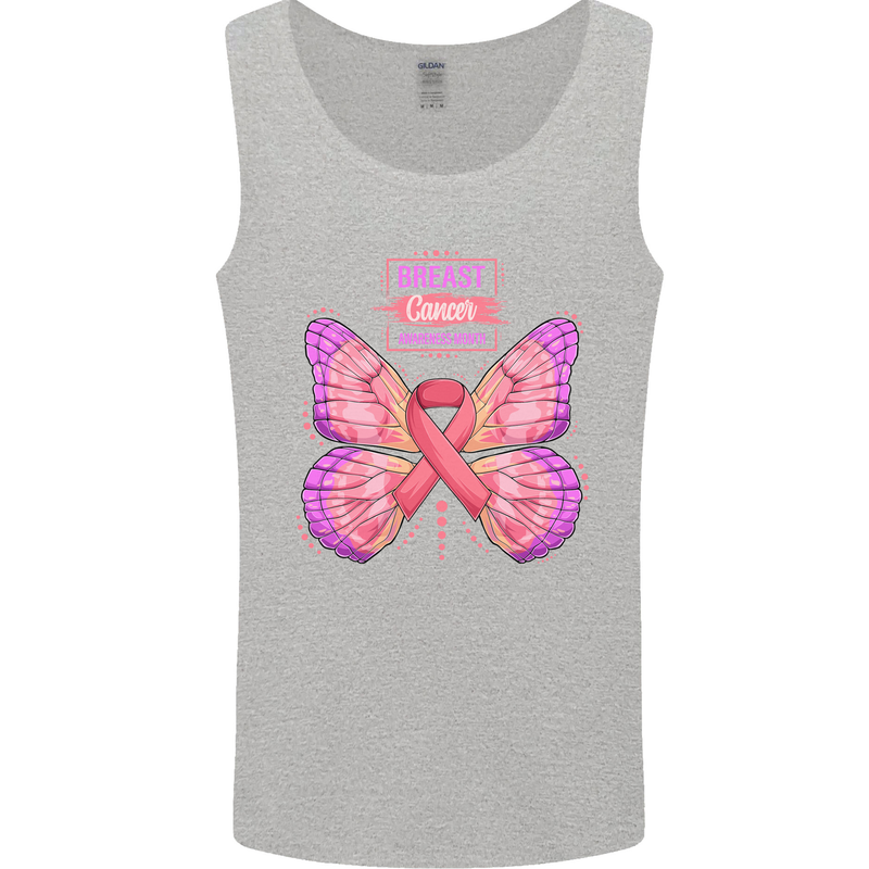 Breast Cancer Awareness Month Butterfly Mens Vest Tank Top Sports Grey