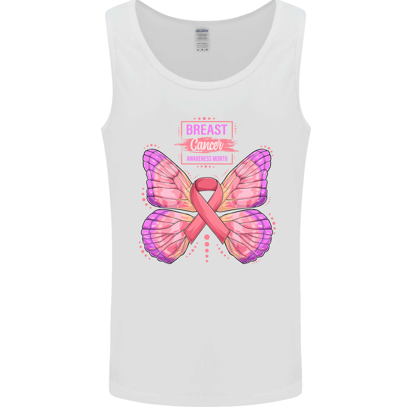 Breast Cancer Awareness Month Butterfly Mens Vest Tank Top White