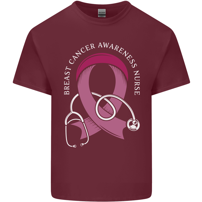 Breast Cancer Nurse Mens Cotton T-Shirt Tee Top Maroon