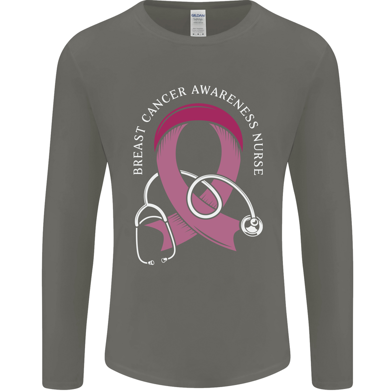 Breast Cancer Nurse Mens Long Sleeve T-Shirt Charcoal