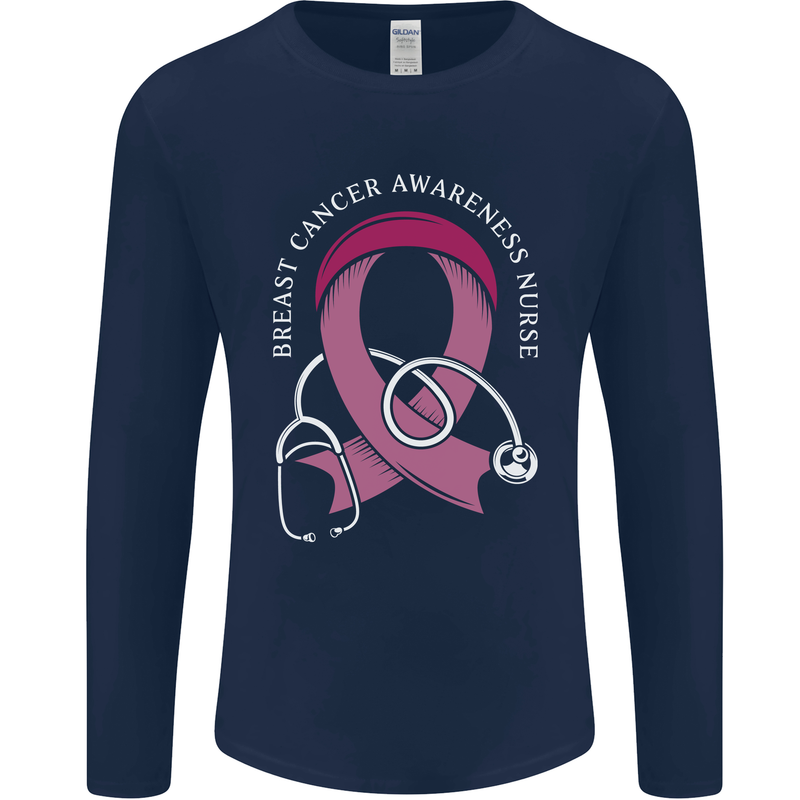 Breast Cancer Nurse Mens Long Sleeve T-Shirt Navy Blue