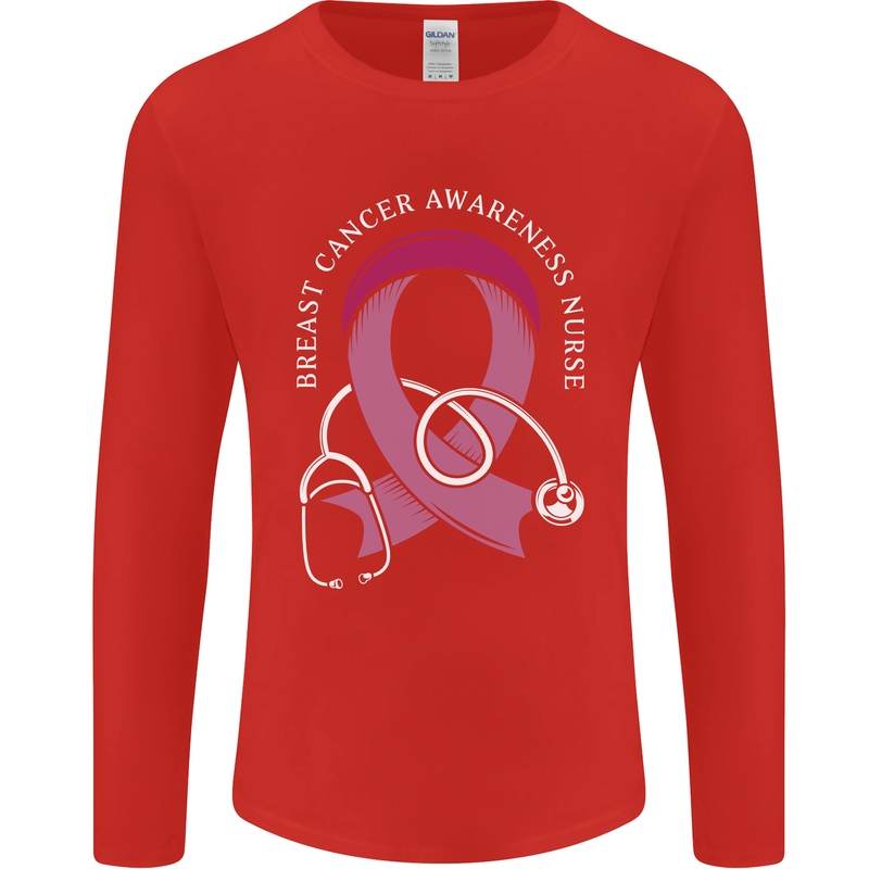 Breast Cancer Nurse Mens Long Sleeve T-Shirt Red