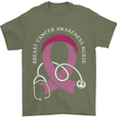 Breast Cancer Nurse Mens T-Shirt 100% Cotton Military Green