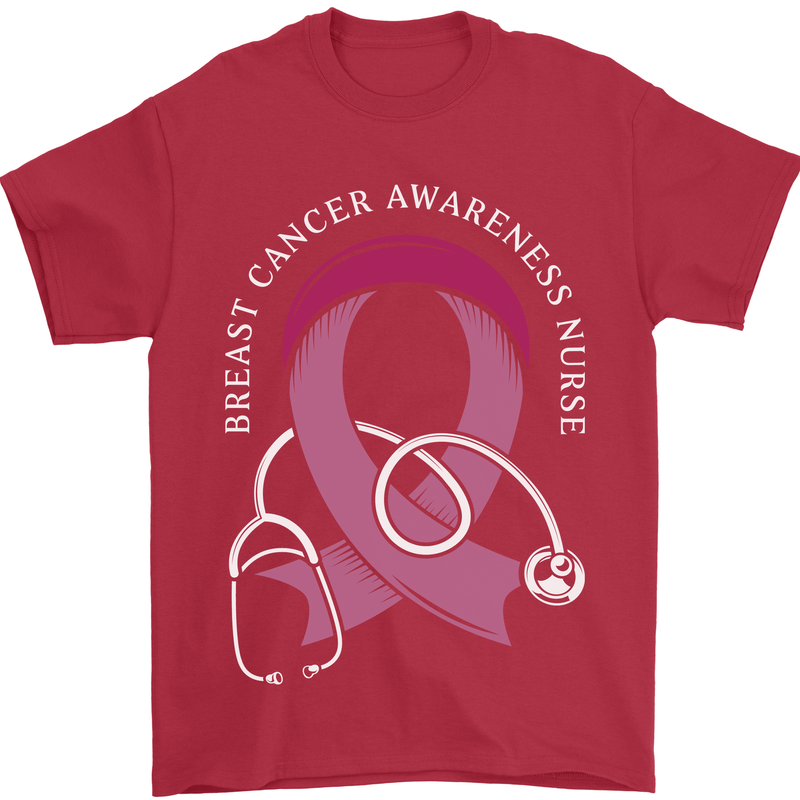 Breast Cancer Nurse Mens T-Shirt 100% Cotton Red