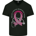 Breast Cancer Nurse Mens V-Neck Cotton T-Shirt Black