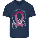Breast Cancer Nurse Mens V-Neck Cotton T-Shirt Navy Blue