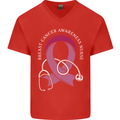 Breast Cancer Nurse Mens V-Neck Cotton T-Shirt Red