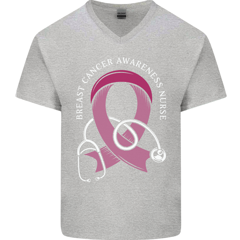 Breast Cancer Nurse Mens V-Neck Cotton T-Shirt Sports Grey
