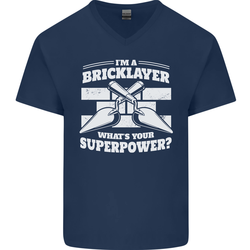 Bricklayer Whats Your Superpower Builder Bricky Mens V-Neck Cotton T-Shirt Navy Blue