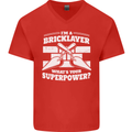 Bricklayer Whats Your Superpower Builder Bricky Mens V-Neck Cotton T-Shirt Red
