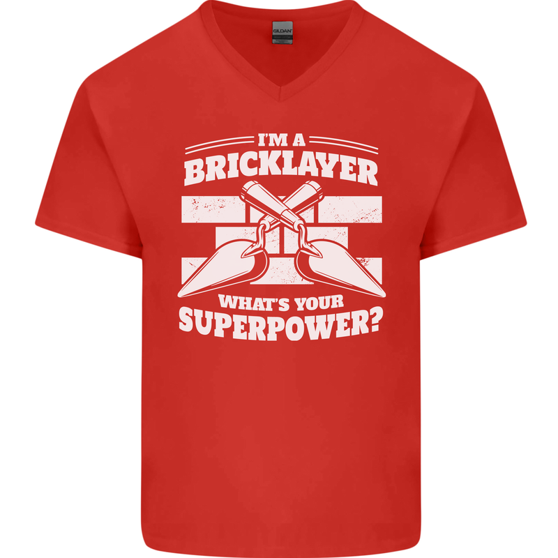 Bricklayer Whats Your Superpower Builder Bricky Mens V-Neck Cotton T-Shirt Red