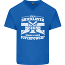Bricklayer Whats Your Superpower Builder Bricky Mens V-Neck Cotton T-Shirt Royal Blue