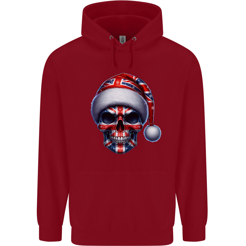 Britain Christmas Skull British UK Flag Union Jack Childrens Kids Hoodie Red