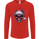 Britain Christmas Skull British UK Flag Union Jack Mens Long Sleeve T-Shirt Red