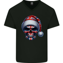 Britain Christmas Skull British UK Flag Union Jack Mens V-Neck Cotton T-Shirt Black