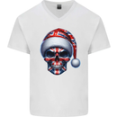 Britain Christmas Skull British UK Flag Union Jack Mens V-Neck Cotton T-Shirt White