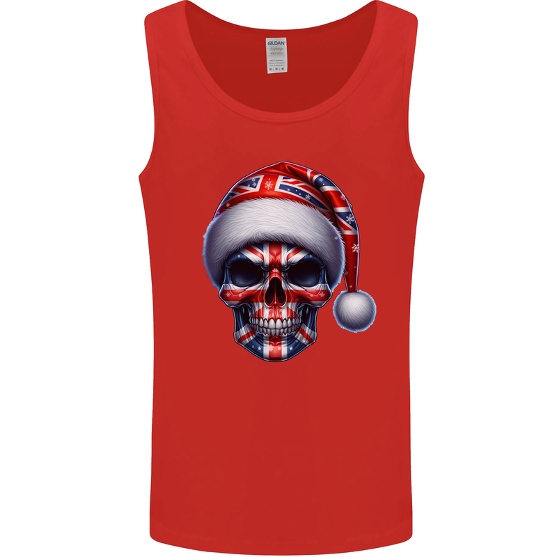 Britain Christmas Skull British UK Flag Union Jack Mens Vest Tank Top Red