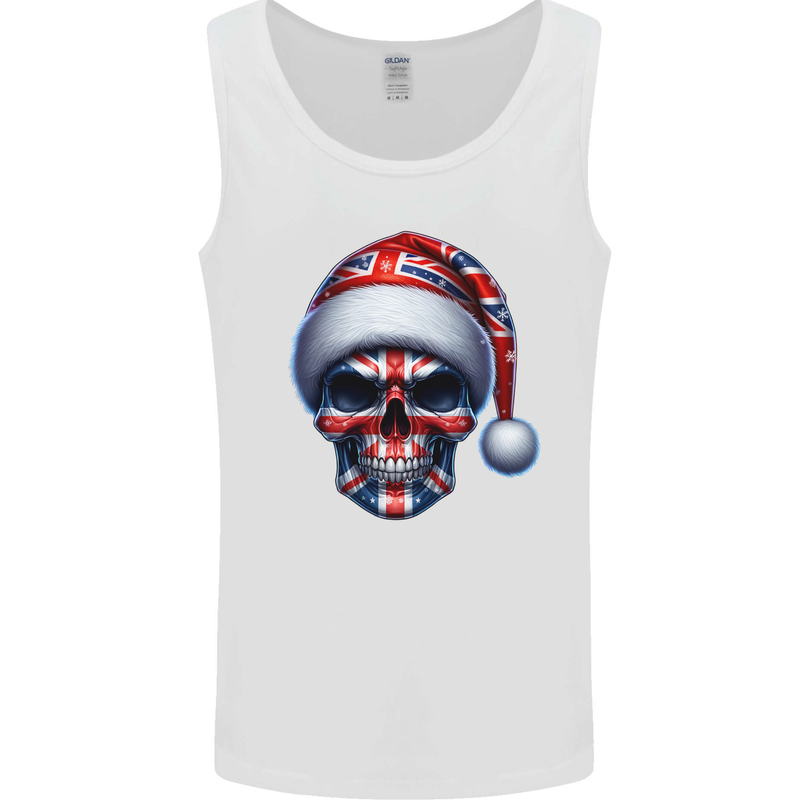 Britain Christmas Skull British UK Flag Union Jack Mens Vest Tank Top White