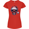 Britain Christmas Skull British UK Flag Union Jack Womens Petite Cut T-Shirt Red