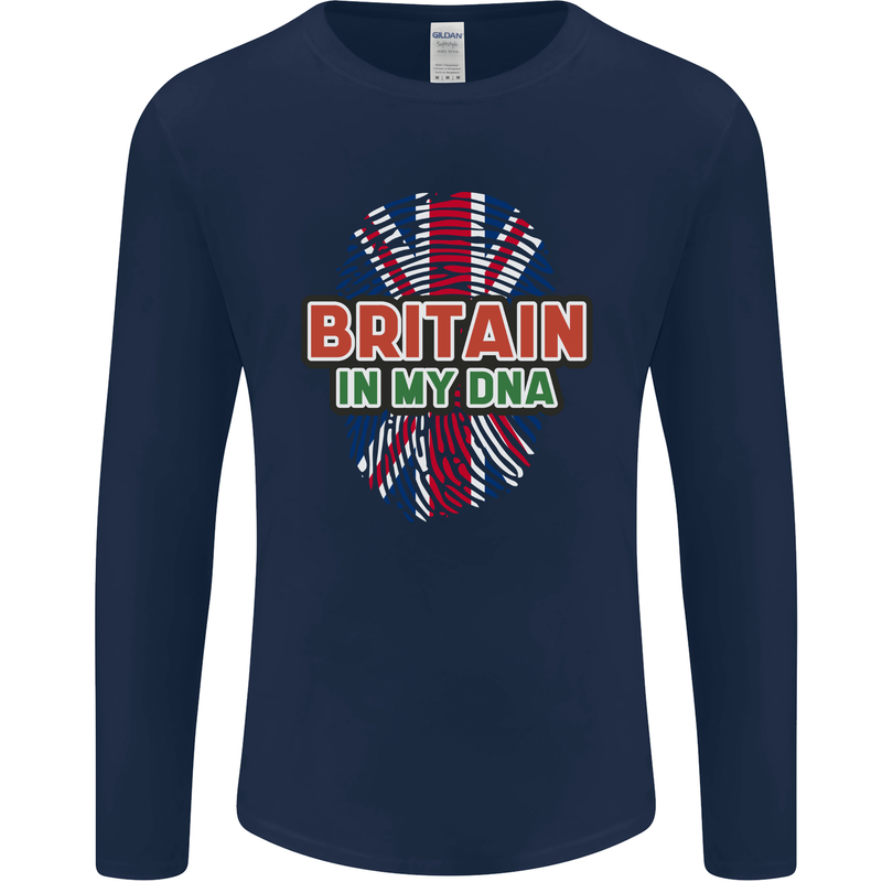 Britain is In My DNA Union Jack Flag UK Mens Long Sleeve T-Shirt Navy Blue