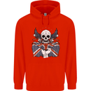 British Biker Skull Motorcycle Motorbike Flag Mens 80% Cotton Hoodie Bright Red