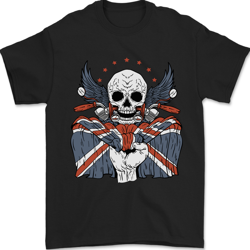 British Biker Skull Motorcycle Motorbike Flag Mens T-Shirt 100% Cotton Black