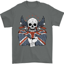 British Biker Skull Motorcycle Motorbike Flag Mens T-Shirt 100% Cotton Charcoal