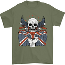British Biker Skull Motorcycle Motorbike Flag Mens T-Shirt 100% Cotton Military Green