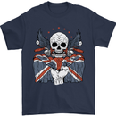 British Biker Skull Motorcycle Motorbike Flag Mens T-Shirt 100% Cotton Navy Blue