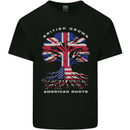 British Grown American Roots USA Flag Mens Cotton T-Shirt Tee Top Black