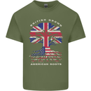 British Grown American Roots USA Flag Mens Cotton T-Shirt Tee Top Military Green