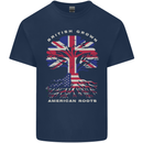 British Grown American Roots USA Flag Mens Cotton T-Shirt Tee Top Navy Blue