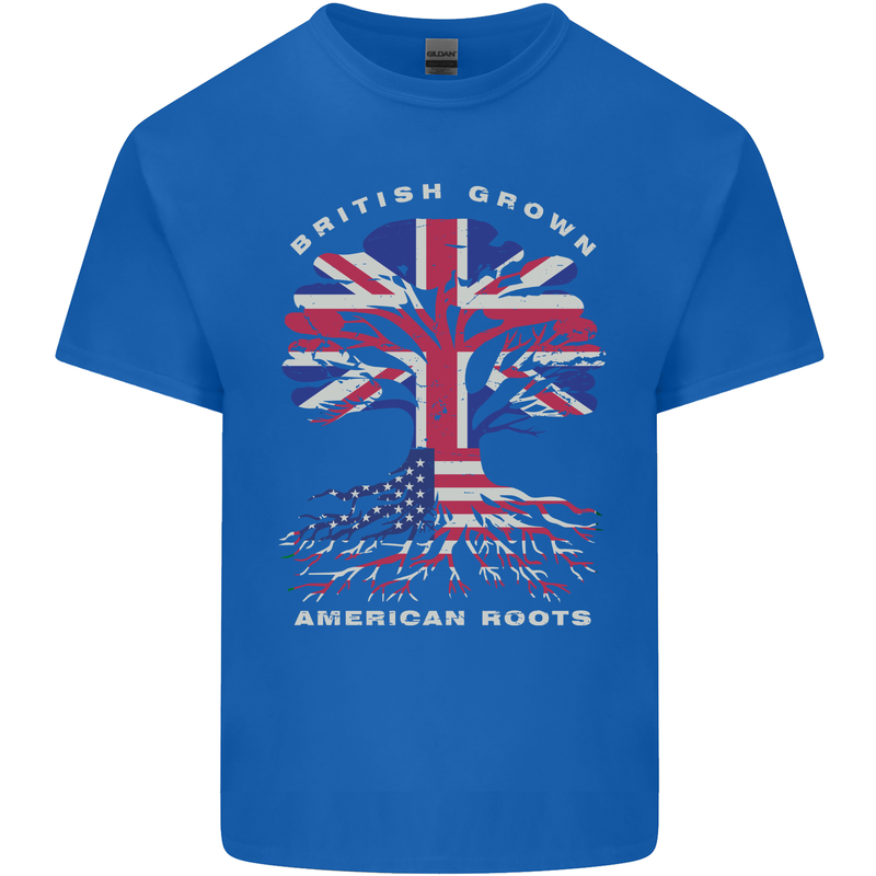 British Grown American Roots USA Flag Mens Cotton T-Shirt Tee Top Royal Blue