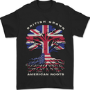 British Grown American Roots USA Flag Mens T-Shirt 100% Cotton Black