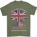 British Grown American Roots USA Flag Mens T-Shirt 100% Cotton Military Green