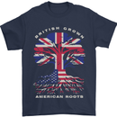 British Grown American Roots USA Flag Mens T-Shirt 100% Cotton Navy Blue