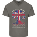 British Grown American Roots USA Flag Mens V-Neck Cotton T-Shirt Charcoal