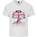 British Grown American Roots USA Flag Mens V-Neck Cotton T-Shirt White
