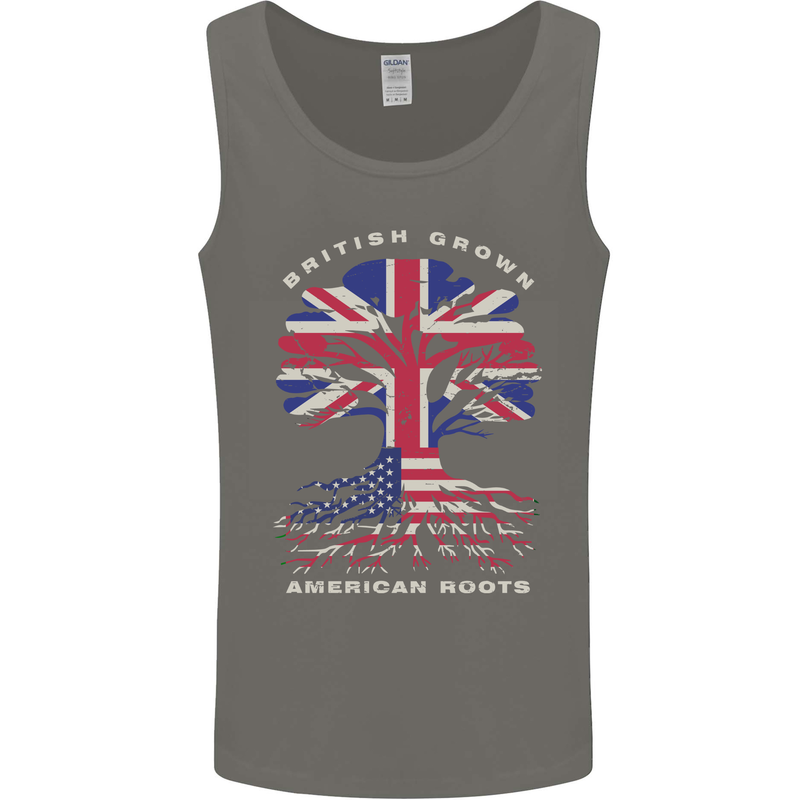 British Grown American Roots USA Flag Mens Vest Tank Top Charcoal