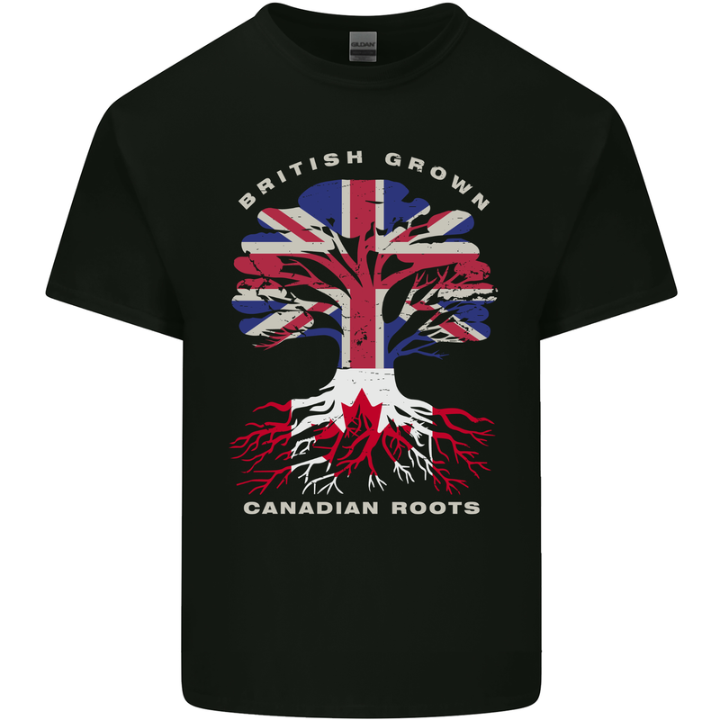 British Grown Canadian Roots Canada Flag Mens Cotton T-Shirt Tee Top Black