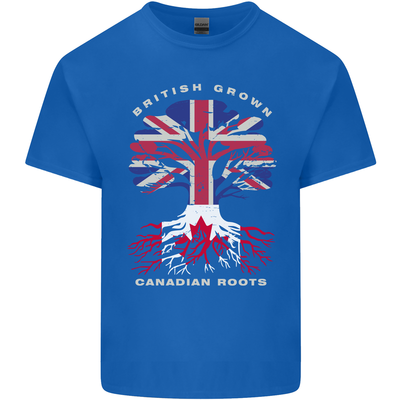 British Grown Canadian Roots Canada Flag Mens Cotton T-Shirt Tee Top Royal Blue