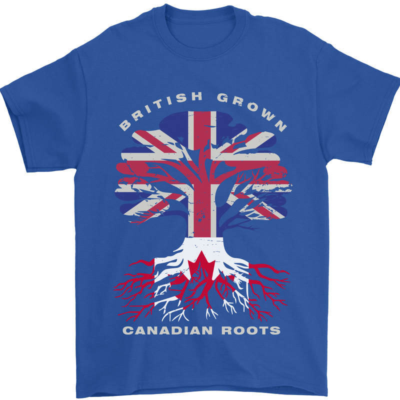 British Grown Canadian Roots Canada Flag Mens T-Shirt 100% Cotton Royal Blue