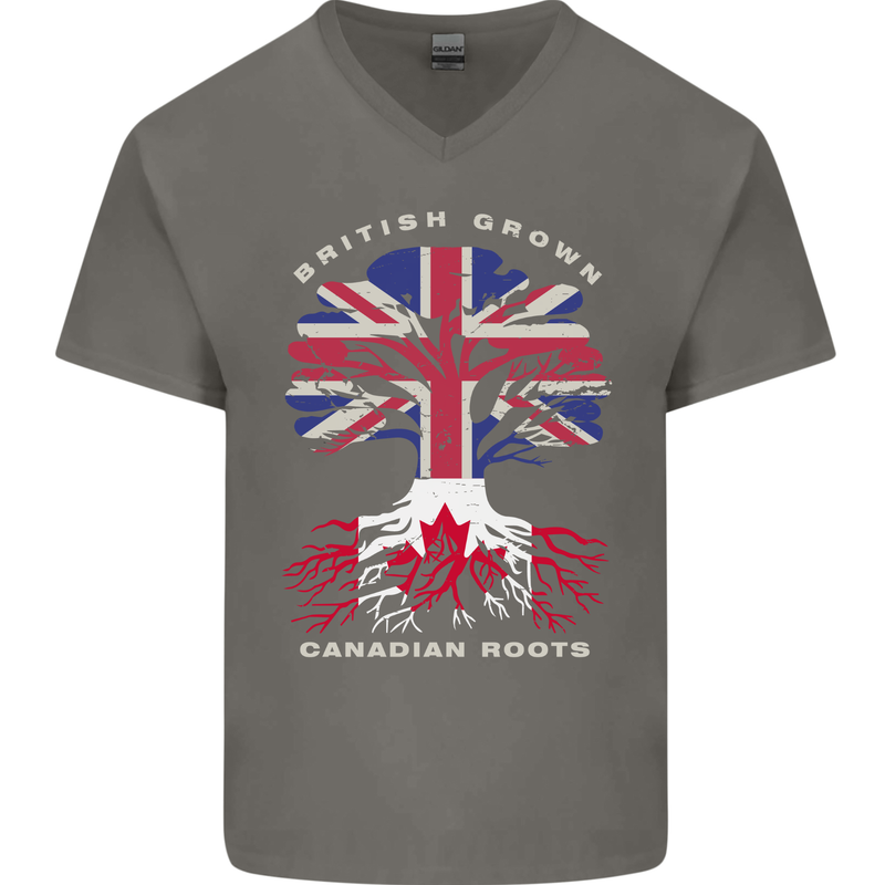 British Grown Canadian Roots Canada Flag Mens V-Neck Cotton T-Shirt Charcoal