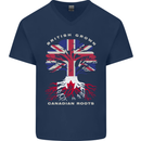 British Grown Canadian Roots Canada Flag Mens V-Neck Cotton T-Shirt Navy Blue