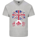 British Grown Canadian Roots Canada Flag Mens V-Neck Cotton T-Shirt Sports Grey